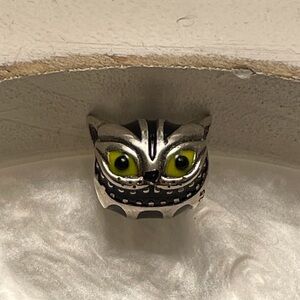 Charm for Pandora Bracelet Grinning Cat with Yellow Eyes Sterling Silver